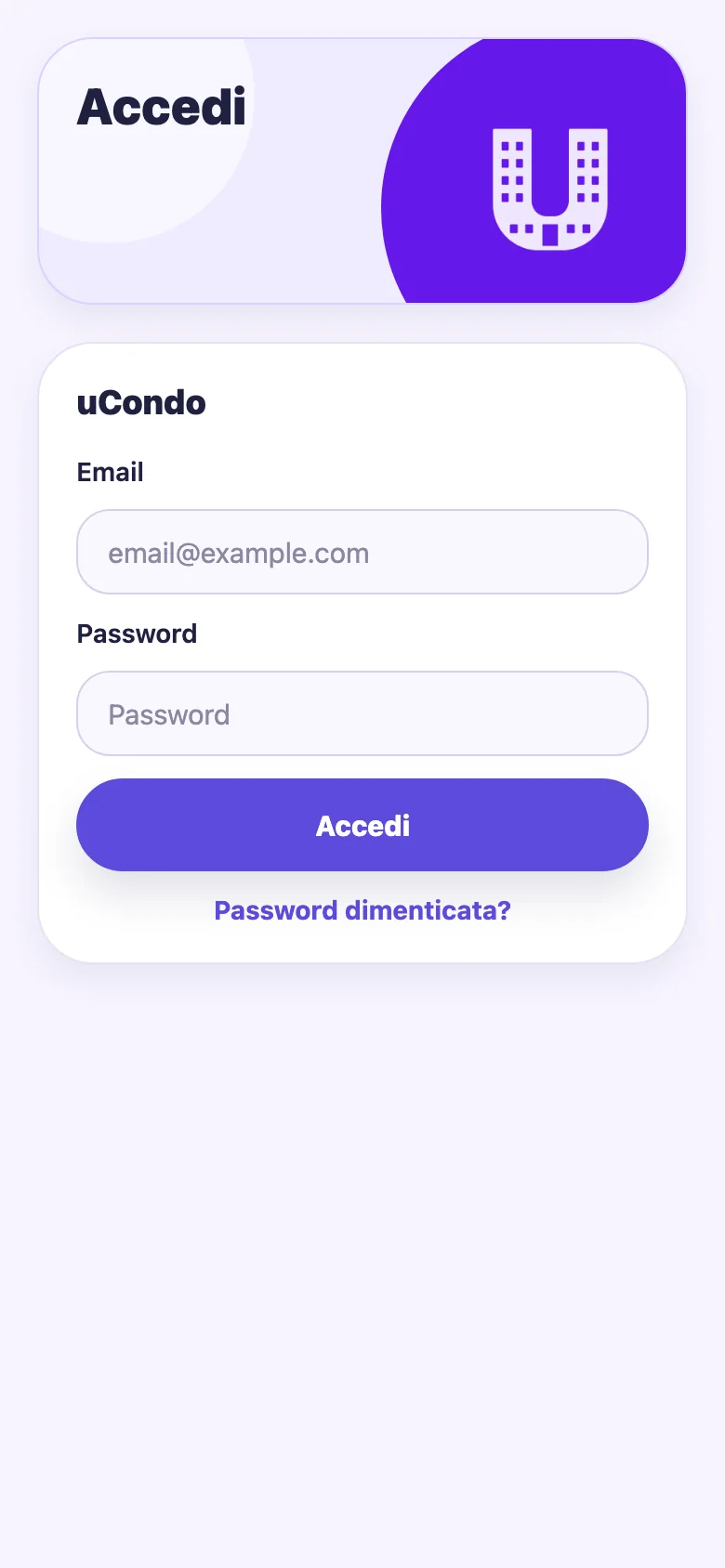 Schermata di accesso all’app uCondo