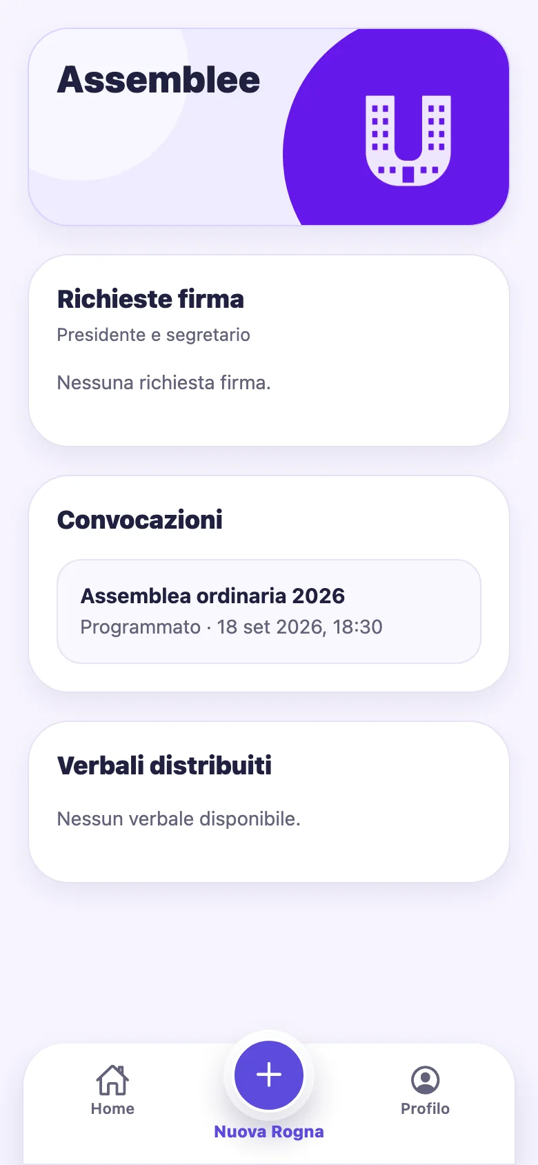Elenco delle assemblee e delle richieste di firma nell’app uCondo