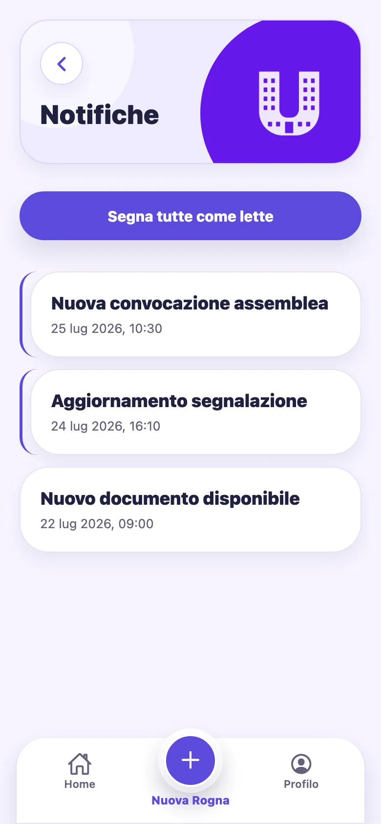 Elenco delle notifiche nell’app uCondo